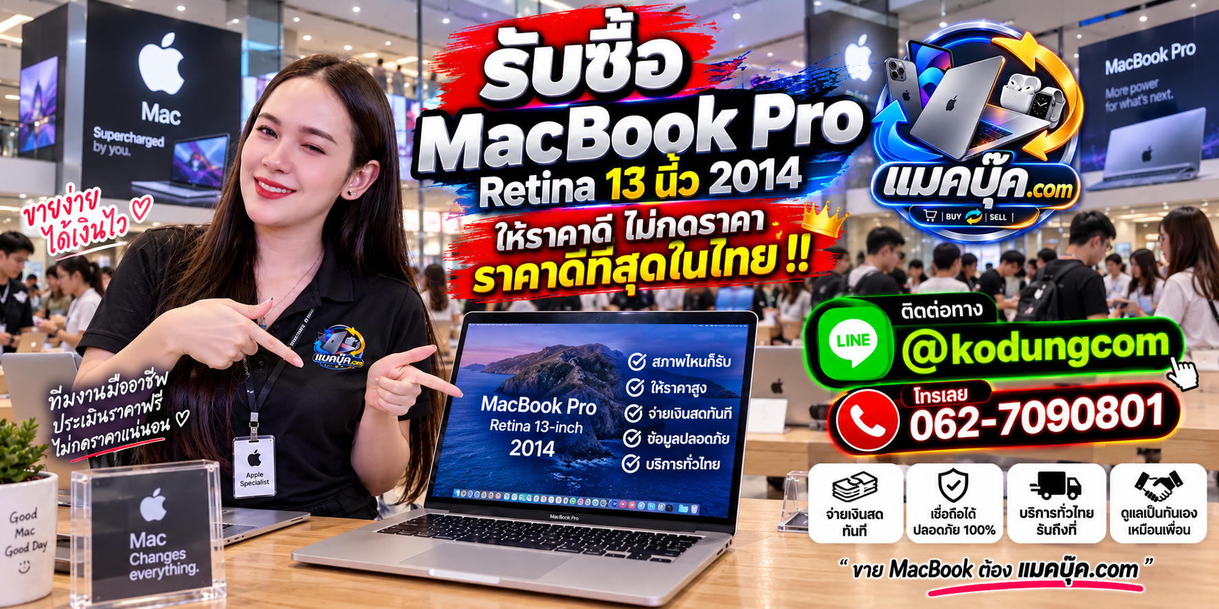 ภาพรายละเอียดสภาพ MacBook Pro Retina 13 นิ้ว 2014 เพื่อประกอบการประเมินราคา