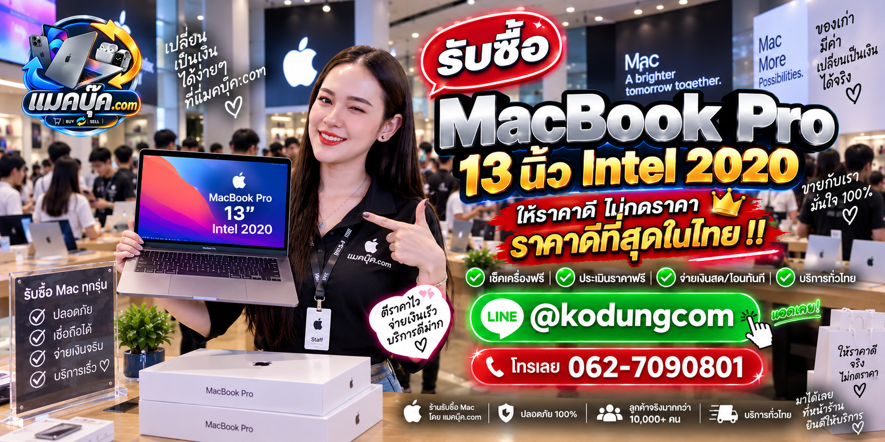 ภาพรายละเอียดสภาพ MacBook Pro 13 นิ้ว Intel 2020 เพื่อประกอบการประเมินราคา